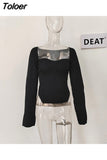 2023 new Autumn and Fit fashion women clothes cashmere sqaure collar full sleeves elastic high waist sexy pullover