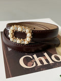 Fashion Women's PU Leather Belt Diamond Decoration Pearl Dress Belt Solid Color Belts All Season 2023 Trend New