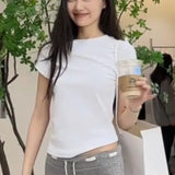 Summer White Cotton Skin On The Shoulder Thin T-Shirt Commuting Design Gray Simple Skirt