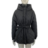 CP Casual Loose Arygle Hooded Parkas Women Fashion Solid Thick Short Coats Women Elegant Tie Belt Cotton Jackets Female