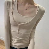 Korean Sexy Slim Tops Two Piece Set Women Camisole+long Sleeve T Shirt Irregular Knitted Ribbed Tee Shirt Designer