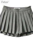 Women Fashion Pleated Shorts Skirts Vintage High Waist Side Zipper Skort Autumn 2023 Female Bottoms High Street