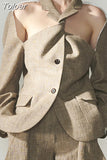 Fashion Women Blazer Single Breasted Long Sleeve Back Zipper Halter Hollow Out Suit Jackets Female Autumn 2023 New