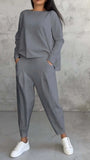New Women's Pure Color Round-Neck Long-Sleeved Suit Women's Pocket Trousers Trousers