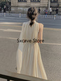 party 2022 Summer Elegant White Dress Women Slim Pure Color One Piece Dress Koraen Casual Fairy White Beach Sleeveless Dress Y2k