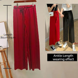 Slacks Women's Loose Summer Long Pants Soft Ice Silk Full-Length Black Wide Leg Pants Women Khaki High Waisted