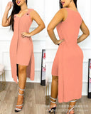Elegant Asymmetrical Women's Split Dress Sleeveless Sexy Bodycon Party Night Vestidos Summer Dresses for Woman