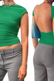Backless T-shirt Women Casual 2023 Summer O Neck Y2K Crop Tops Short Sleeve Streetwear Fit Slim Base Tees Female T