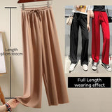 Slacks Women's Loose Summer Long Pants Soft Ice Silk Full-Length Black Wide Leg Pants Women Khaki High Waisted