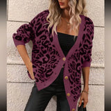 And Winter New Sweater Women's Large Size Loose Knit V-Neck Leopard Long-Sleeved Open-Shirt Coat