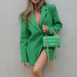Casual Blazer Jacket For Women Autumn Winter Single Buttons Loose Green Coats Long Sleeve Oversized Suit Jackets Streetwear