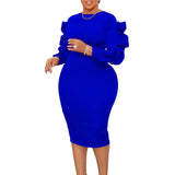 Large-Size Women's Autumn New Fashion Temperament Tongle Elegant African Large-Size Long-Sleeved