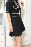 Fragrance Korean Fashion Short Sleeve Jacket + High Waist Pleated Skirt Set Summer Women's Clothes 2 Piece