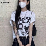 Korean Fashion T-shirts Kpop Grunge Oversized Tshirt Graphic Mess Gothic Letter Ptinted Tops Japanese Streetwear
