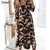 Women Elegant Shirt Dress Fashion Leetter Print Long Sleeve Button Belt Long Dresses 2023 Spring Autumn Black Ladies