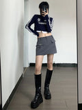 Graphic T Shirts Women Acubi Fashion Crop Top Y2k Kpop Casual Print Long Sleeve T-shirts Patchwork Streetwear