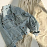 Red Ins European-Style Cotton Cotton Retro Denim Jacket Women's Spring And Autumn Thin Korean Version Of Loose Short-Sleeved