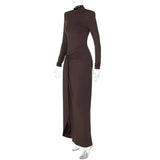 Turtleneck Long Sleeve Wrap Maxi Dress-Outfit