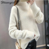 Winter Sweater Women Warm White Turtleneck Fluffy Women's Jumper Winter Pull Sweaters For Women Knitted Sweater Woman