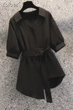 New Elegant Women's Pants Set Personalized Chiffon Shirt Top Black Trousers Two Piece Set Female