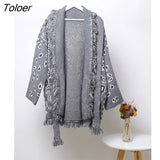 Bohemian Bandana Cashmere Cardigan Women Jacket Sweater Autumn Winter Tassel Lapel Belt Long Sleeve Sweater