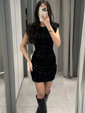 Women's Beads Dress Dress Sleeveless Party With Cushioned Shoulder Mini Dress