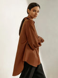 Fashionable Young Ladies Shirt Vintage Women Brown Blouses Long Sleeve Office Tops Lapel Classic Oversize