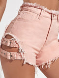 Trendy Hottie Sexy Retro Hairy Side On Both Sides Of The Hollow Can Adjust Denim Super Shorts Hot