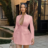 Autumn 2025 New Bag Ass Dress Temperament Sexy Body-Dress V-Necked Long-Sleeved Dress