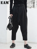 High Waist Black Pleated Bandage Long Harem Trousers New Loose Fit Pants Women Fashion Tide Spring Autumn 2023