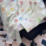 Sunscreen Shirt for Women Colorful Letter Printing Streetwear Thin Blouse Loose Long Sleeve Summer Lazy Style