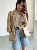 Women's Suit Jacket Temperament Commuter Thin Linen Single Button Casual Loose Cotton and Linen Small Suit Jacket