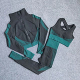 Fitness Sport Gym Suit Seamless Women Workout Sets Long Sleeve 3PCS Clothing Female Sport Gym Suits Wear Running