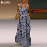 Printed Maxi Dress ZANZEA 2022 Women's Sundress Casual Summer Long Vestido Female V Neck Party Robe Femme Linen Dress