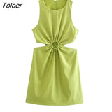 ZBZA Dress For Woman 2023 Hollow Out Solid A-line Sleeveless Dresses Causal O-Neck Dresses Woman Mini Bodycon