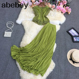 New Spring Autumn Fashion O-neck short sleeve lace patchwork Shirt Top + high waist mid-length pleated Skirt two-piece