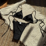 2025 New Solid Color Creative Splicing Pearl Flower Accessories Sexy Split Swimsuit Bikini