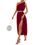 Women's Fashion Slanted Shoulder Bow Set Open Large Pendulum Dress Two Sets Of