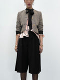 2022 Bow Tweed Blazer Women Vintage Cropped Jacket Woman Rhinestone Button Elegant Female Blazer Long Sleeve Jacket