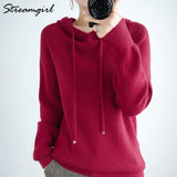 Sweatshirts Hoodies Women Autumn Winter 2021 Solid Knitted Pullovers Winter Clothes Women Sweatshirt With Hood