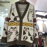 Fall 2023 Women's Sweater Clothing Fashion Cat Animal Cardigan Woman Oversized Tops Korean Knit Sweaters Coat Pull
