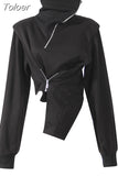2023 turtleneck full sleeves asymmetrical zippers fold asymmetrical autumn and Autumn pullover sweatshirt female top