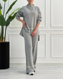 2025 New Solid Color Casual Blouse Loose Comfortable Design Micro-Thorn Trousers Set