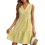 V Neck Plaid Sleeveless