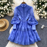 Court Lantern Sleeve Dress Girl Spring Hook Flower Embroidery Design Famous Light Luxury Royal Sister Temperament