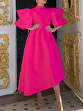 Women's 2025 Summer New Double-Layered Lotus Leaf Sleeves Pure-Colored Dress