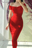 Women Sexy Bodycon Draped Solid Color Long Dress Elegant Backless One Off Shoulder Casual Party Club Corset