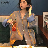 Vintage Long Sleeved Silk Shirts Women 2023 Autumn Loose Turn Down Collar Satin Shirt Woman Button Up Elegant