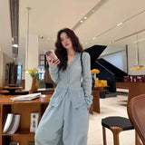 Blue V-Neck Lace Lace Inside The Bottom Shirt Women 2025 Spring And Autumn New Sweater Knitted Open