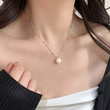 Galaxy Silver Pearl Necklace-Outfit